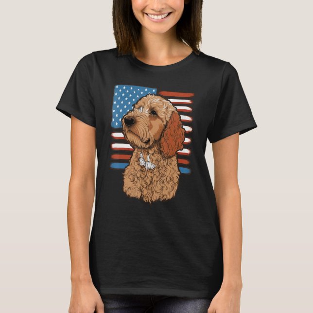 USA 4th Of July Golden Doodle on American Goldendo T-Shirt (Front)