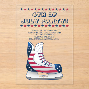 USA 4th of July Hockey Skate Acrylic Invitations