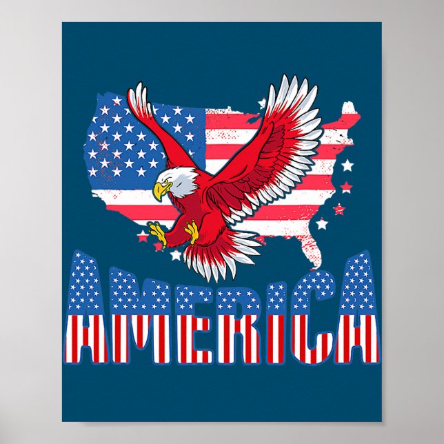 USA 4th Of July Red Eagle Patriotic American Flag Poster (Front)