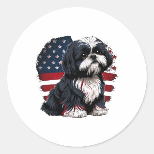 Usa 4th Of July Shih Tzu On Patriotic American Shi Classic Round Sticker