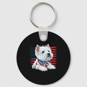 Usa 4th Of July West White Terrier American Westie Key Ring
