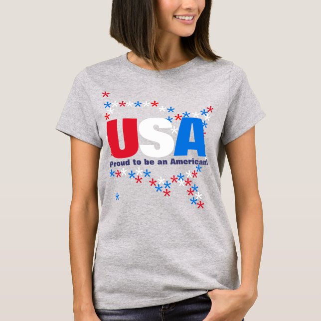 USA 50 Stars Red White Blue T-Shirt (Front)