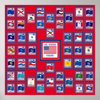 USA 50 STATE FLAGS RED/557 POSTER