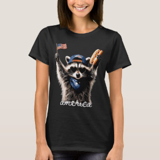 Usa Aamerica Racoon Hot Dog 1776-2026 4th Of July T-Shirt