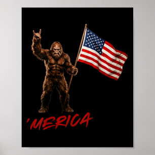 Usa Aamerican Flag Patriotic 4th Of July Bigfoot Poster