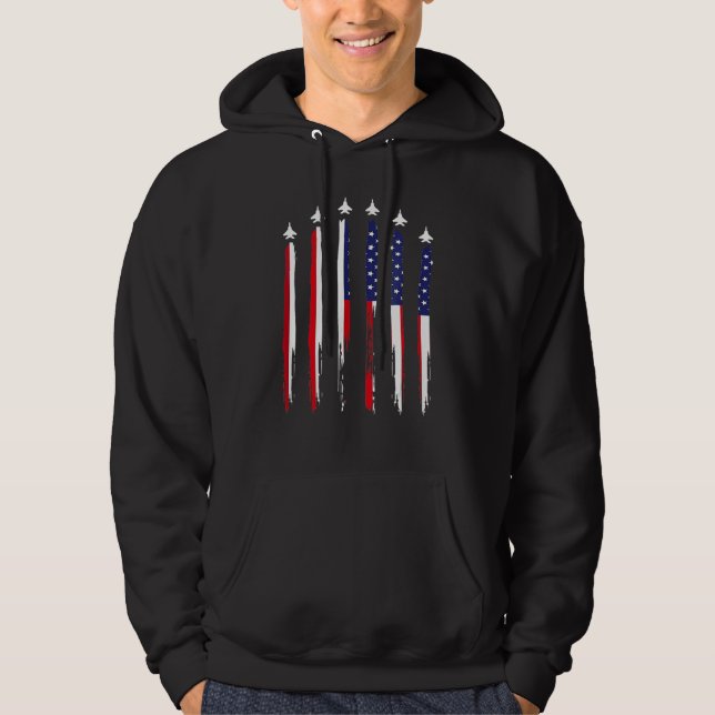 USA Airplane Jet Fighter 4th American Flag Of July Hoodie (Front)
