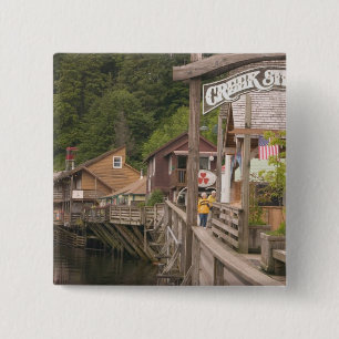 USA, Alaska, Ketchikan, Creek Street, downtown 15 Cm Square Badge