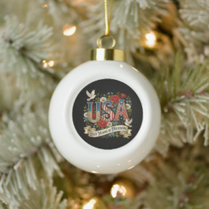 USA America 1776-2026 250 Years Freedom Ceramic Ball Christmas Ornament