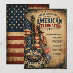 USA America 250th Anniversary Vintage July 4th Invitation