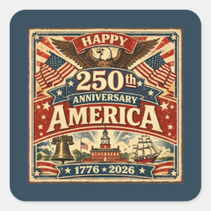 USA America 250th Anniversary Vintage Patriotic Square Sticker