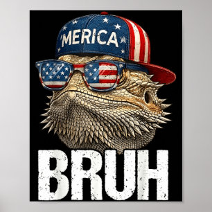 Usa America Bearded Dragon 4th Of July Patriotic Poster