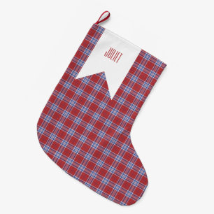 USA America Country Colours Plaid Red White Blue Large Christmas Stocking