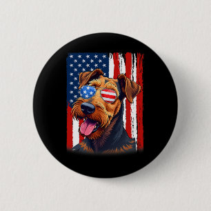 Usa America Flag Airedale Terrier Dog 4th Of July 6 Cm Round Badge