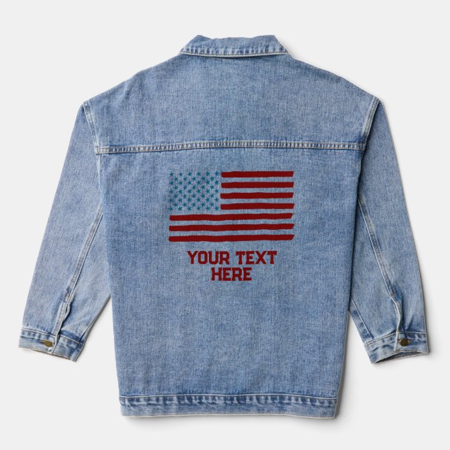 USA America Flag Editable Personalised Custom Text Denim Jacket (Back)