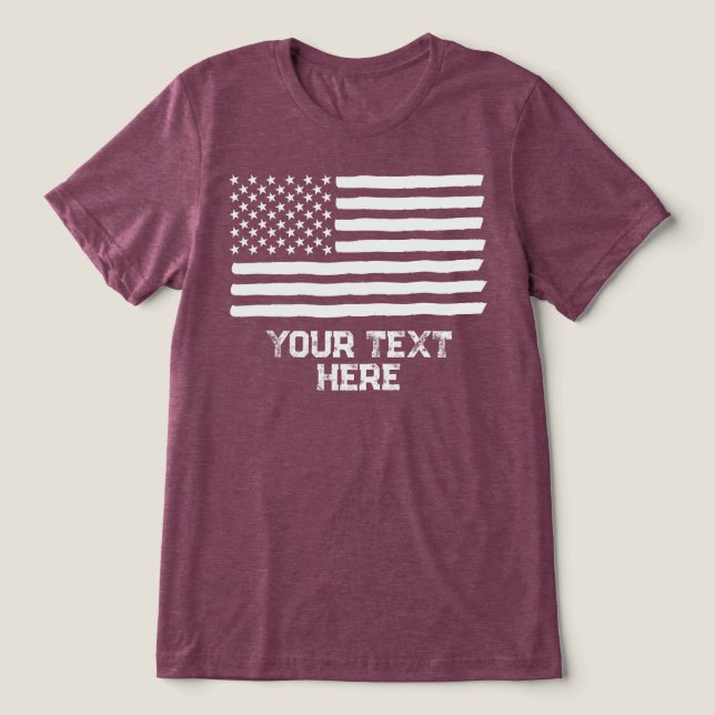 USA America Flag Editable Personalised Custom Text Tri-Blend Shirt (Design Front)