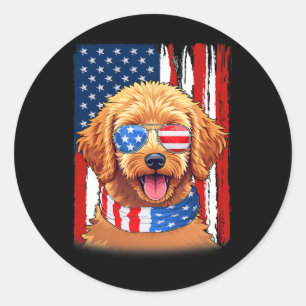 Usa America Flag Goldendoodle Dog 4th Of July Patr Classic Round Sticker