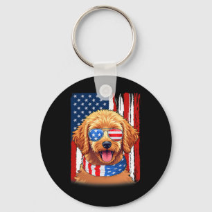 Usa America Flag Goldendoodle Dog 4th Of July Patr Key Ring