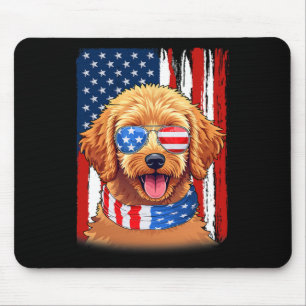 Usa America Flag Goldendoodle Dog 4th Of July Patr Mouse Pad