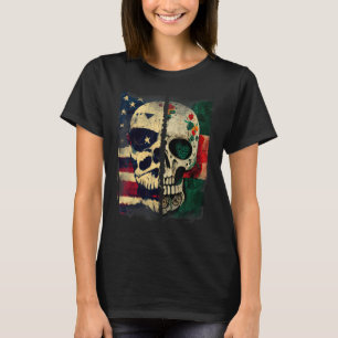 Usa America Flag Mexican Mexico Flag Skull Roots 3 T-Shirt