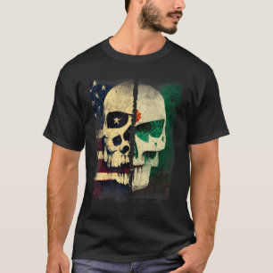 Usa America Flag Mexican Mexico Flag Skull Roots T-Shirt