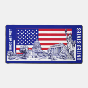 USA America Flag Monument Illustration Souvenir Desk Mat