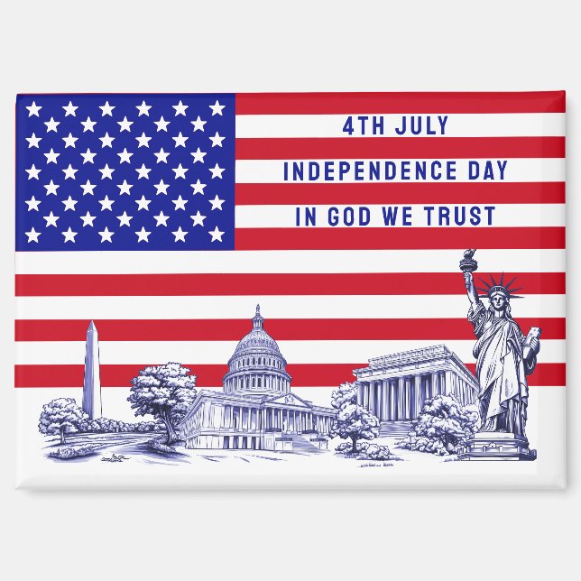 USA America Flag Monument Illustration Souvenir Magnet (Front)