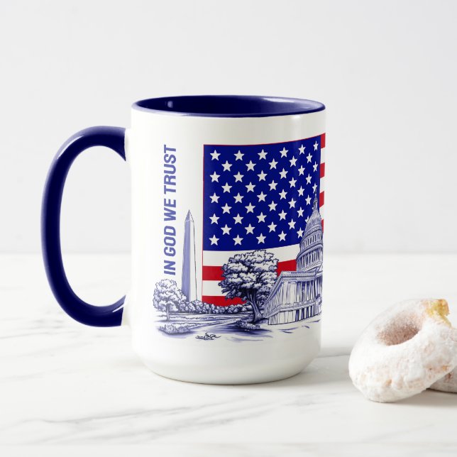 USA America Flag Monument Illustration Souvenir Mug (With Donut)