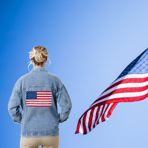 USA America Flag Patriotic Home Of The Brave Quote Denim Jacket