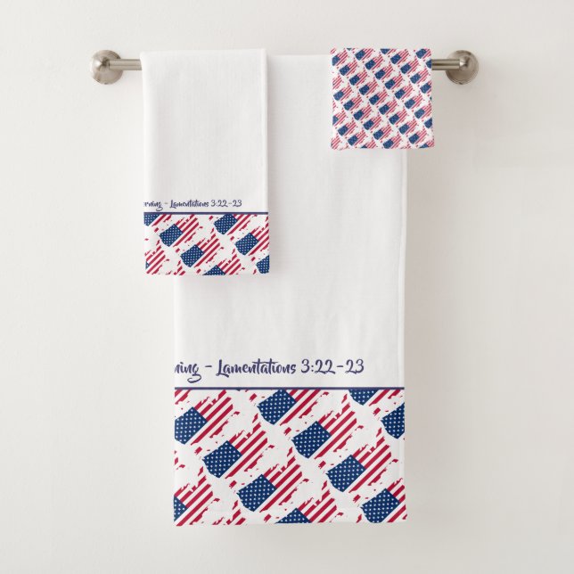 USA AMERICA FLAG Personalised Custom Scripture Bath Towel Set (Insitu)