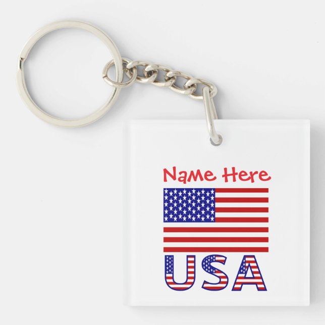 USA America Flag Red Personalised Square Key Ring (Front)