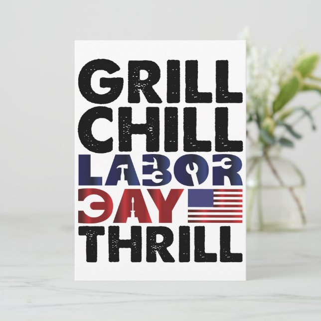 Usa America Grill Chill Labour Day Thrill BBQ Part Invitation (Standing Front)