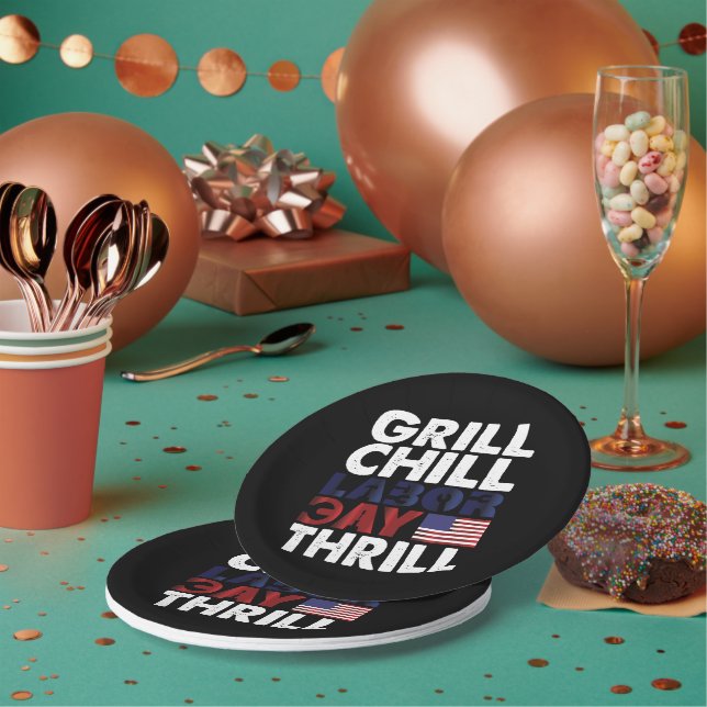 Usa America Grill Chill Labour Day Thrill BBQ Part Paper Plate (Multi)