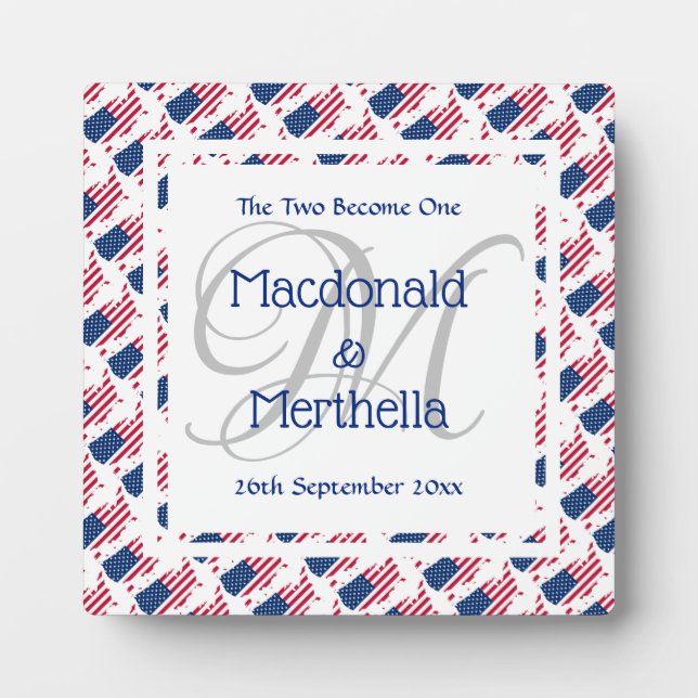 USA AMERICA Wedding Keepsake Gift Custom Monogram Plaque (Front)