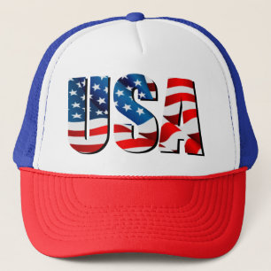 USA American 4th of July Memorial red white blue  Trucker Hat
