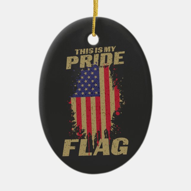 USA American 4th of July Patriotic Pride Flag Ceramic Ornament (Front)