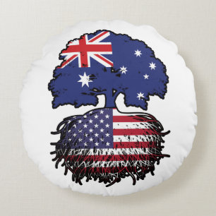 USA American Australian Australia Tree Roots Flag Round Cushion