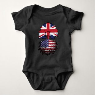 USA American British UK Tree Roots Flag Baby Bodysuit