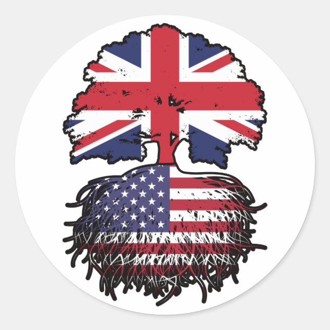 USA American British UK Tree Roots Flag Classic Round Sticker (Front)