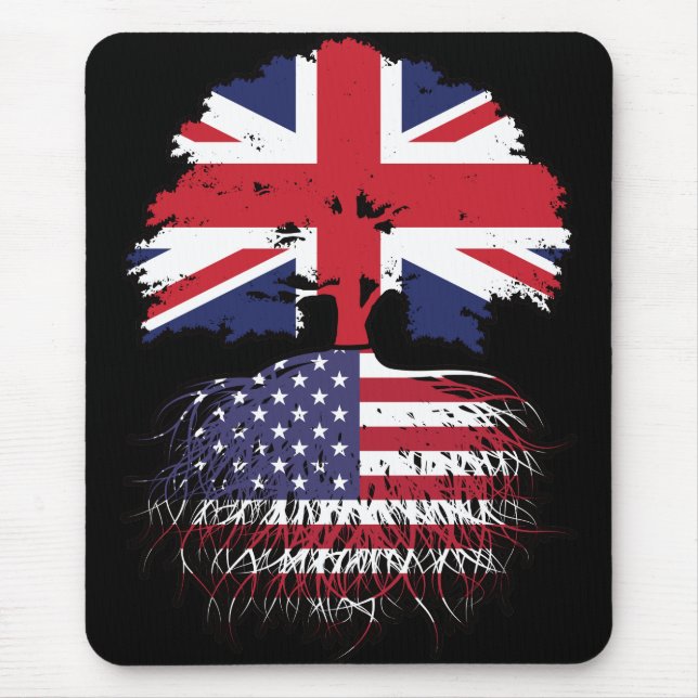 USA American British UK Tree Roots Flag Mouse Pad (Front)