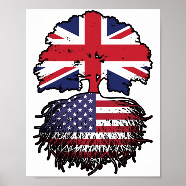 USA American British UK Tree Roots Flag Poster (Front)