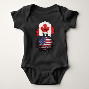 USA American Canadian Canada Tree Roots Flag Baby Bodysuit
