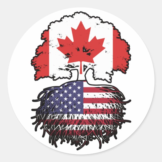 USA American Canadian Canada Tree Roots Flag Classic Round Sticker (Front)