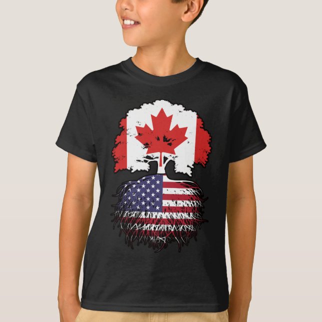 USA American Canadian Canada Tree Roots Flag T-Shirt (Front)