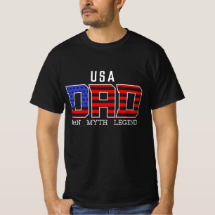 USA American DAD RED White Blue Father's Day Black T-Shirt