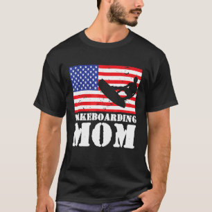 USA American Distressed Flag Wakeboarding Mum Wome T-Shirt