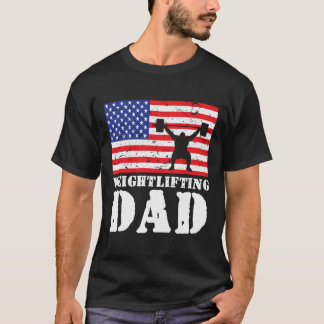 Usa American Distressed Flag Weightlifting Dad Men T-Shirt