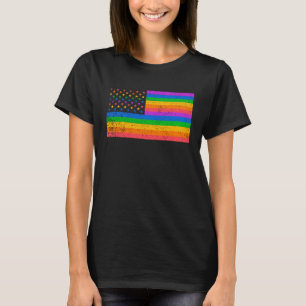 USA American Distressed Grunge Flag LGBTQ Ally Gay T-Shirt