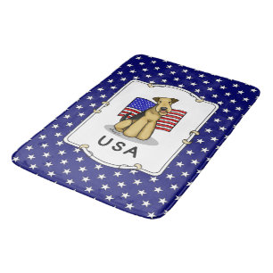 USA American Flag Airedale Terrier Dog - Cute Bath Mat