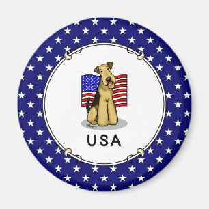 USA American Flag Airedale Terrier Dog - Cute Magnet