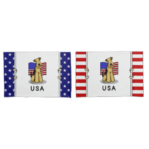 USA American Flag Airedale Terrier Dog - Cute Pillowcase